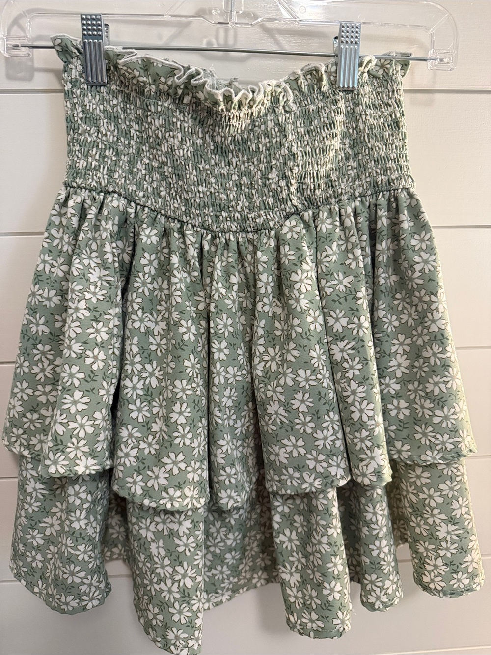 Floral Smocked Tiered Skirt - Sage Green